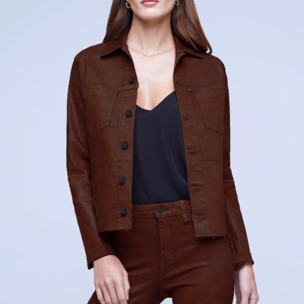 L’agence Janelle Coated brown Slim Jacket in Nubuck Brown